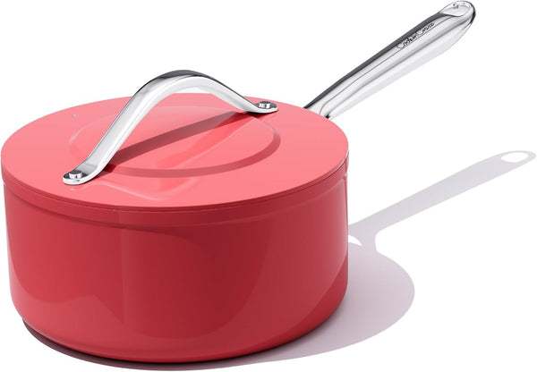 Premium Ceramic Sauce Pan with Lid, 3.5 QT Nonstick Saucepan | for Healthy Everyday Cooking, PFAS & PTFE Free, Induction Compatible, Oven Safe up to 500°F, Fusion Red1