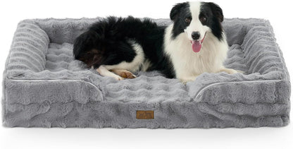 COZY KISS Orthopedic Dog Bed for Extra Large Dog 44X32 Inch, XL Faux Fur Pet Sofa, Bolster Foam Bed with Sides, Non-Slip and Egg-Crate Big Dog Couch Bed with Washable Removable Cover, Beige14