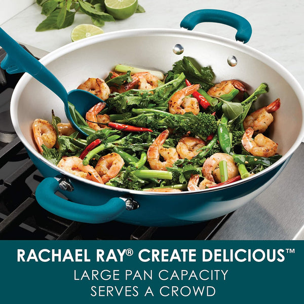 Create Delicious Nonstick Wok/Stir Fry Pan/Wok Pan - 14.25 Inch, Teal Blue Shimmer2