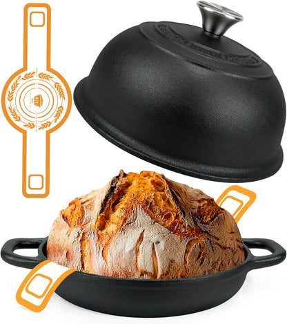 5QT Pre-Seasoned Cast Iron Dutch Oven for Bread Baking, Dutch Oven with Domed Lid, Sourdough Bread Baking Supplies, Multi-Functional Bread Pan for Baking, Frying, Roasting1