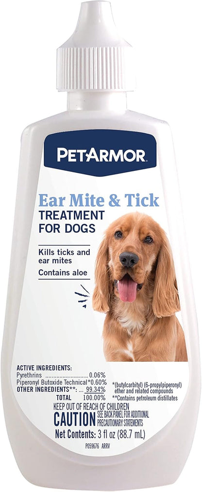 Petarmor Ear Mite Treatment for Dogs, 3Oz | Ear Mite Medicine Kills Ticks and Ear Mites to Relieve Itchiness, Sooths Ears with Aloe1