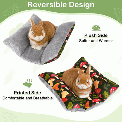 15"X14" Soft Plush Rabbit Bed Washable Cuddle Mat for Small Pets | Reversible Bunny Napping Cushion with Thicker Padding and Floral Designs for Comfortable Rest in Cages3
