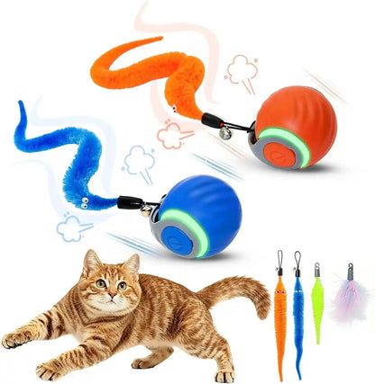 Interactive Cat Toy Ball - Automatic Moving Cat Ball for Indoor Cats with 3 Tails, Rechargeable Silent Kitten Toy for Boredom & Exercise, Rolling Ball Toy with 2 Modes & 2 Speeds.9