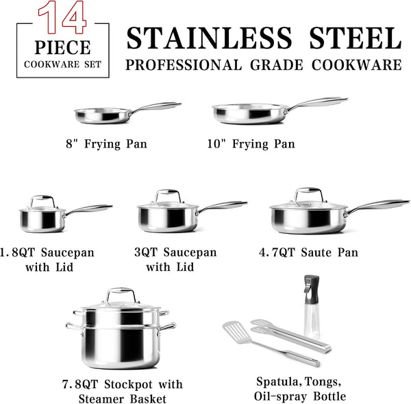 Stainless Steel Cookware Set Pots and Pans Set with Steamer Basket | Non Toxic Induction Cookware, Kitchen Cookware Sets PFOA & PTFE Free, Dishwasher and Oven Safe2