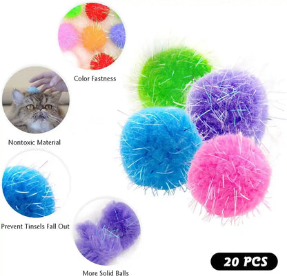 20PCS 1.5INCH Extra Large Cat'S Favorite Chase Glitter Ball Toy | Sparkle Pom Pom Balls3