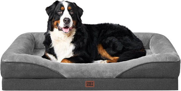 EHEYCIGA Orthopedic XL Dog Bed for Large Sized Dog, 42X30 Inch Extra Large Memory Foam Dog Couch Bed with Sides, Waterproof Liner & Washable Removable Cover, Bolster Pet Sofa, Grey26