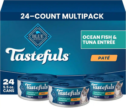 Blue Buffalo Tastefuls Wet Cat Food Paté Variety Pack (Chicken, Turkey & Chicken, Ocean Fish & Tuna) for Adult Cats, Made with Natural Ingredients, 5.5-Oz. Each (24 Cans)12