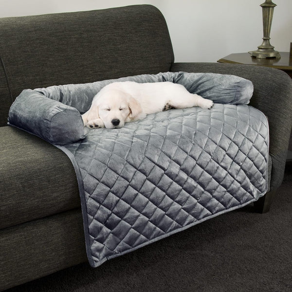 Couch Cover for Dogs - 35X35 Pet Furniture Protector with Memory Foam Neck Bolster, Quilted Fabric, and Water-Resistant Base Layer by PETMAKER (Gray)2