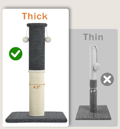 Made4Pets Tall Cat Scratching Post with Sisal & Carpet for Indoor Cats, 33" | Cat Scratcher with Wide Stable Base, Interactive Hanging Toys, Ideal for Adult Cats, Large Breeds and Full-Body Stretching2