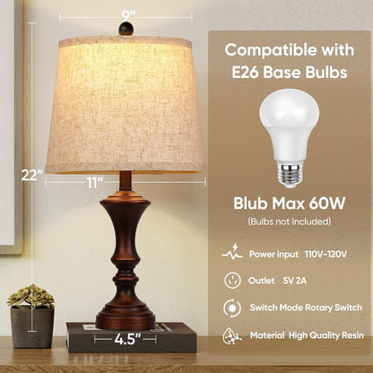 Retro Table Lamps Set of 2 Nightstand Lamp for Bedroom Vintage Rustic Table Lamps for Living Room Traditional Nightstand Bedside Lamps Bulb NOT Included5