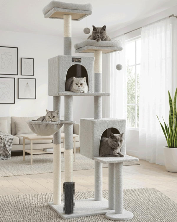 Small Cat Tree Tower with Lots of Scratching Posts - 42 Inch Medium Compact Cats Scratch House with Hammock Perch for Multi Level 2 Kitty - Indoor Corner Cat Bed Condo Climbing Gym Towers Furniture10