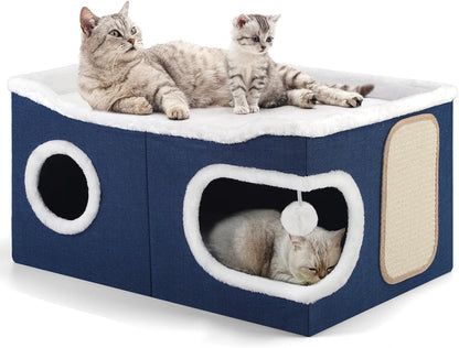 Shikha Cat House Bed for Indoor Cats with Fluffy Ball and Scratch Pad Grey | Foldable Large Cat Cave Hideaway with Cozy Condo, Hide and Seek Window, Holds up to 30LBS, All Season Reversible Cushion9