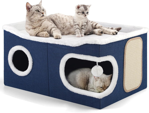 Shikha Cat House Bed for Indoor Cats with Fluffy Ball and Scratch Pad Grey | Foldable Large Cat Cave Hideaway with Cozy Condo, Hide and Seek Window, Holds up to 30LBS, All Season Reversible Cushion9