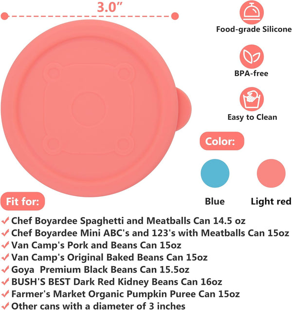2Pcs 3.0-Inch Silicone Can Lids for Chef Boyardee | Van Camp'S | Goya | Bush'S Best | Farmer'S Market Can, Can Cover for Canned Goods, Soup Can Cap, Fit Most Standard Size, Dishwasher Safe (Lids ONLY)2