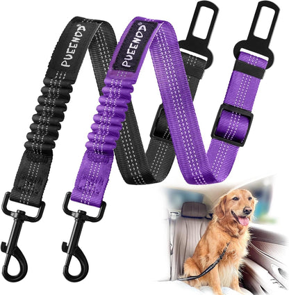 2 Pack Dog Seat Belt Adjustable Dog Car Seatbelts for Vehicle Nylon Pet Safety Seat Belt with Elastic Bungee Buffer Reflective & Durable Car Harness for Dogs8