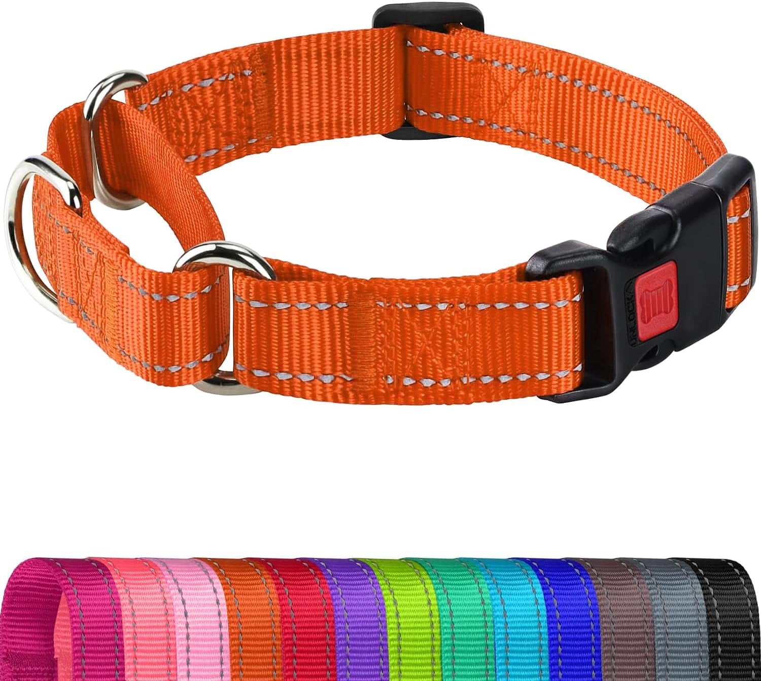 joytale-martingale-collar-for-dogs-escape-proof-no-pull-hotpink-m-gentle-cinch-stops-pulling-without-choking-safety-lock-buckle-reflective-stitching-for-night-walks-soft-nylon