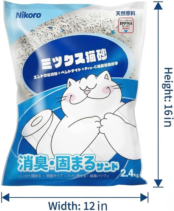 NIKORO Tofu Cat Litter,Strong Clumping Cat Litters,Odor Control and Unscented Ultra Absorbent Water Flushable Tofu Cat Litter,Dust Free Scent Free,21 Lbs(5.29 Lbs×4Bags)9
