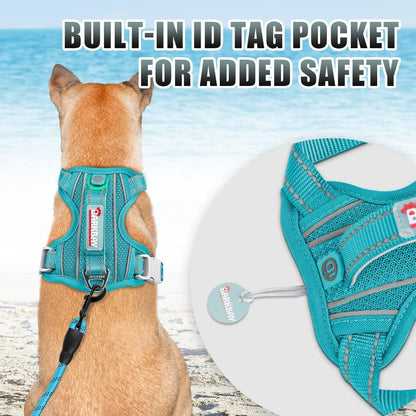 BARKBAY No Pull Dog Harness Large Reflective Dog Harness with Front Clip and Easy Control Handle for Walking Training Running with ID Tag Pocket(Ocean Blue,L)2