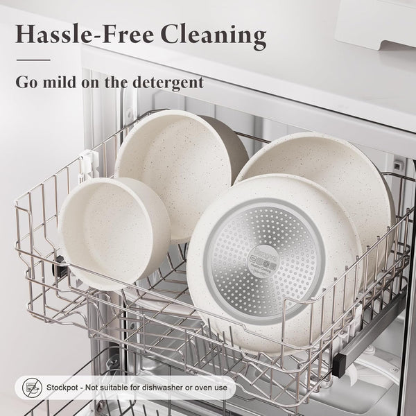 22-Piece Pots and Pans Set Non Stick with Removable Handles, Ceramic Cookware Set, Large-Capacity & Non Toxic, Induction & RV Compatible, Dishwasher Safe, PFAS/PTFE/PFOA Free, White7
