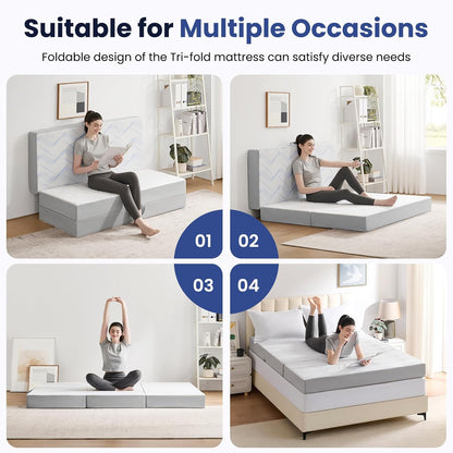 6 Inch Memory Foam Foldable Mattress Queen | Folding Mattress Queen, Folding Sofa Bed with Washable Cover, Portable Mattress for Guest Bed, 78X58X64