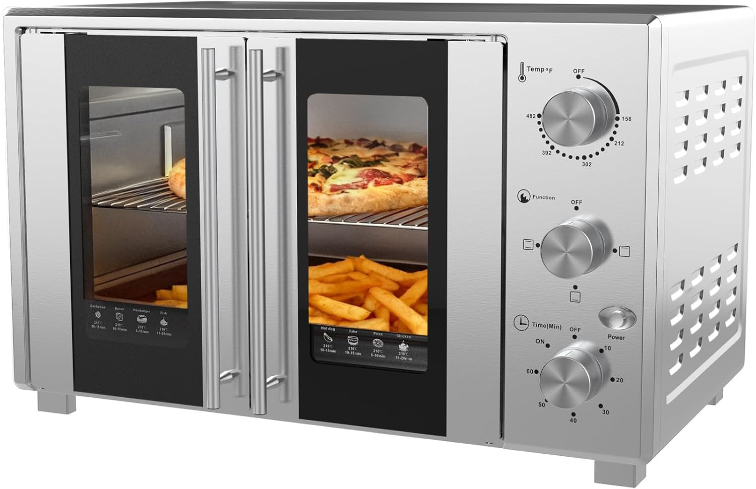 extra-large-french-door-countertop-toaster-oven-8-in-1-combo-40-qt-large-capacity-countertop-oven-fits-12-pizza-60-min-timer-6-slice-bake-broil-toast-stainless-steel-silver
