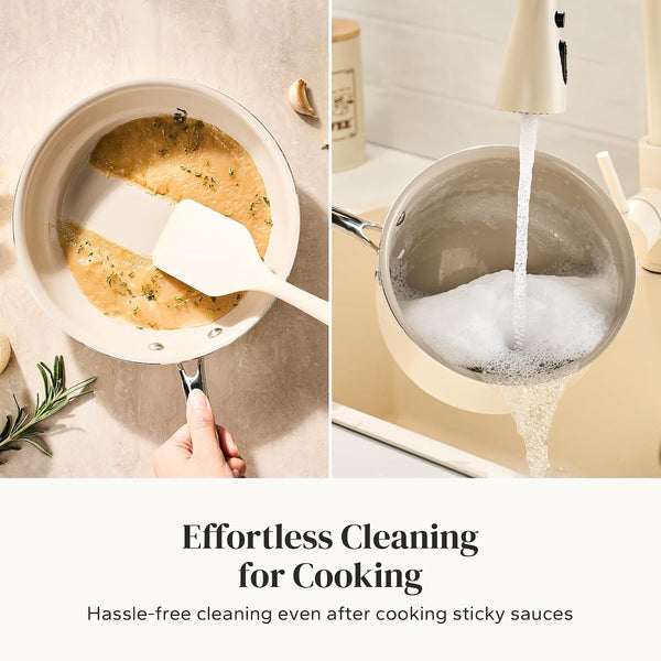 Nonstick Mini Cookware Set, 8"Ceramic Fry Pan 2.5Qt Sauce Pan with Lid, Fryingpan & Pots Set, Induction Compatible, Nontoxic, Oven Dishwasher Safe, PTFE & PFOA Free, Beige5