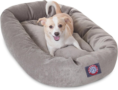 Majestic Pet 40 Inch Micro Velvet Calming Dog Bed Washable – Cozy Soft round Dog Bed with Spine for Head Support - Fluffy Donut Dog Bed 40X29X9 (Inch) – round Pet Bed Large – Pearl38