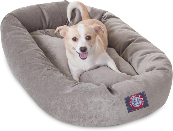 Majestic Pet 40 Inch Micro Velvet Calming Dog Bed Washable – Cozy Soft round Dog Bed with Spine for Head Support - Fluffy Donut Dog Bed 40X29X9 (Inch) – round Pet Bed Large – Pearl38