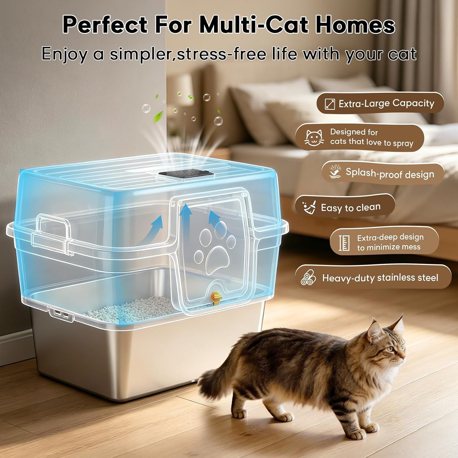 stainless-steel-enclosed-litter-box-for-large-cats-xxl-covered-cat-litter-box-with-lid-leakproof-high-sided-metal-cat-litter-box-easy-to-clean-odor-resistant-multi-cat-homeblack