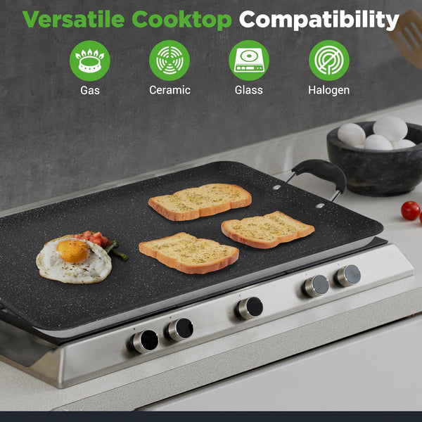 Double Burner Griddle, Non-Stick Stove Top Griddle for Gas Stove, Dishwasher Safe, Heatproof Bakelite Handles, Even Heat Distribution, PFOA & PFOS Free, 20” X 12” X 0.8” Inch (Black)2