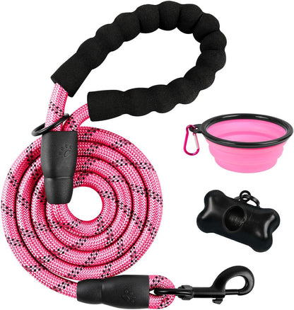 BARKBAY Dog Leashes for Large Dogs Heavy Duty Dog Leash 4/5/6 FT with Comfortable Padded Handle and Highly Reflective Threads for Medium Large Dogs Walking Training Running (5Ft-1/2'',Pink)1