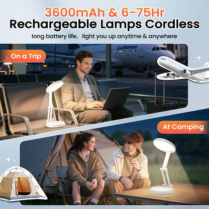 Rechargeable Table Lamp, 3600Mah Battery Operated Lamp Dorm Lamp | Cordless Lamp,10 Brightness,Portable,Small Size,Foldable,6-288H Endurance,Touch Control, Reading,Travel,Office,Nail,Emergency4