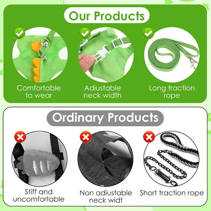 Ferret Harness and Leash Set Small Animals Vest Harness with Safe Bell Dinosaur Shaped Leash Set for Baby Rabbit Guinea Pig Teacup Chihuahua Mouse and Other Small Pet3