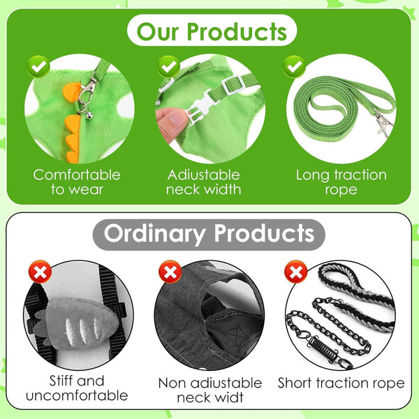 Ferret Harness and Leash Set Small Animals Vest Harness with Safe Bell Dinosaur Shaped Leash Set for Baby Rabbit Guinea Pig Teacup Chihuahua Mouse and Other Small Pet3