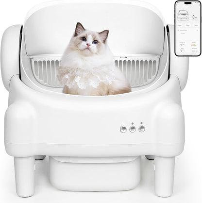 Automatic Cat Litter Box,Self Cleaning Litter Box for Multiple Cats with Open Top Design, App Control, Safety Protection, Ultra-Quiet,Easy Setup,White1