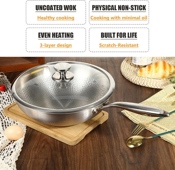 Titanium Hammered Wok, Pure, 2026 Upgrade Frying Pans Nonstick, Non-Stick Wok,Durable Scratch-Resistant Titanium Pans for Cooking, Compatible with All Cooktops,12.6In4