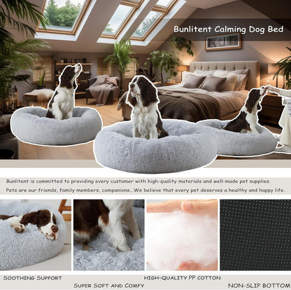 Bunlitent 39 Inch Calming Dog Bed, Donut Dog Bed for Large Sized Dog, Grey | Plush Anti-Anxiety, Donut Shape, Warming Cozy, round Cuddler Nest, Soft Cute,Marshmallow Cuddler Nest Pet Bed2
