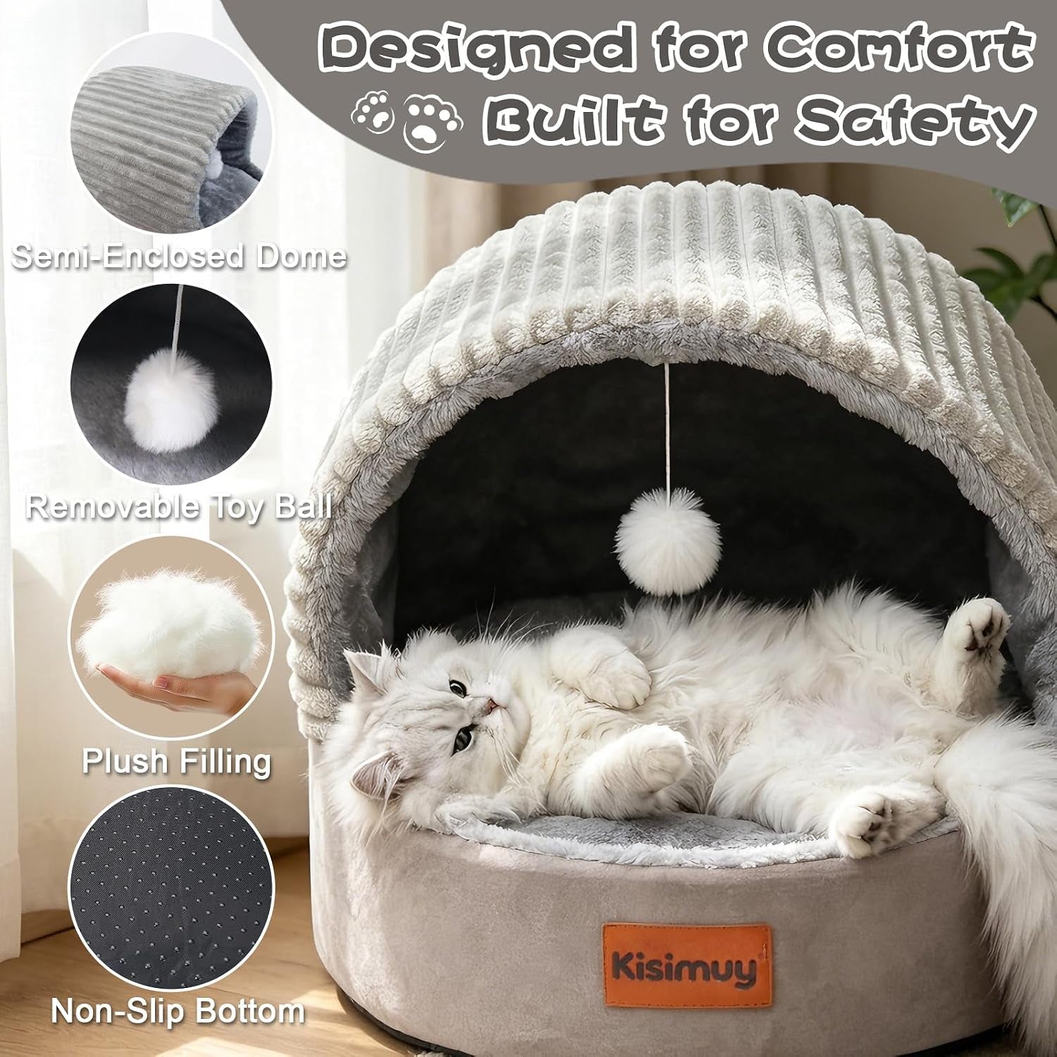 cat-bed-cave-with-pillow-cat-toys-cat-bed-for-indoor-cats-dog-17-7in-up-to-15-lbs-dual-sided-cushion-reversible-comfort-for-all-seasons-semi-enclosed-design-machine-washable-grey
