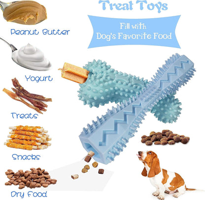 4-Pack Puppy Teething Toys Chew Toys for 0-6 Month Puppies,Blue | Small Medium Dogs Durable Interactive Food Dispensing Bone Ball Donut Dog Boy3