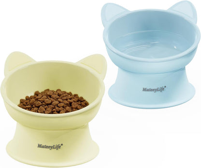 Mateeylife 2 Pack Elevated Cat Food Bowls for Indoor Cats & Kittens | Raised Food and Water Bowl Set, Whisker Friendly & anti Vomit Feeding Pet Bowls, 6 Oz Each, Dishwasher Safe - White & Grey14
