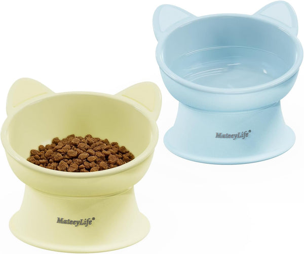 Mateeylife 2 Pack Elevated Cat Food Bowls for Indoor Cats & Kittens | Raised Food and Water Bowl Set, Whisker Friendly & anti Vomit Feeding Pet Bowls, 6 Oz Each, Dishwasher Safe - White & Grey14