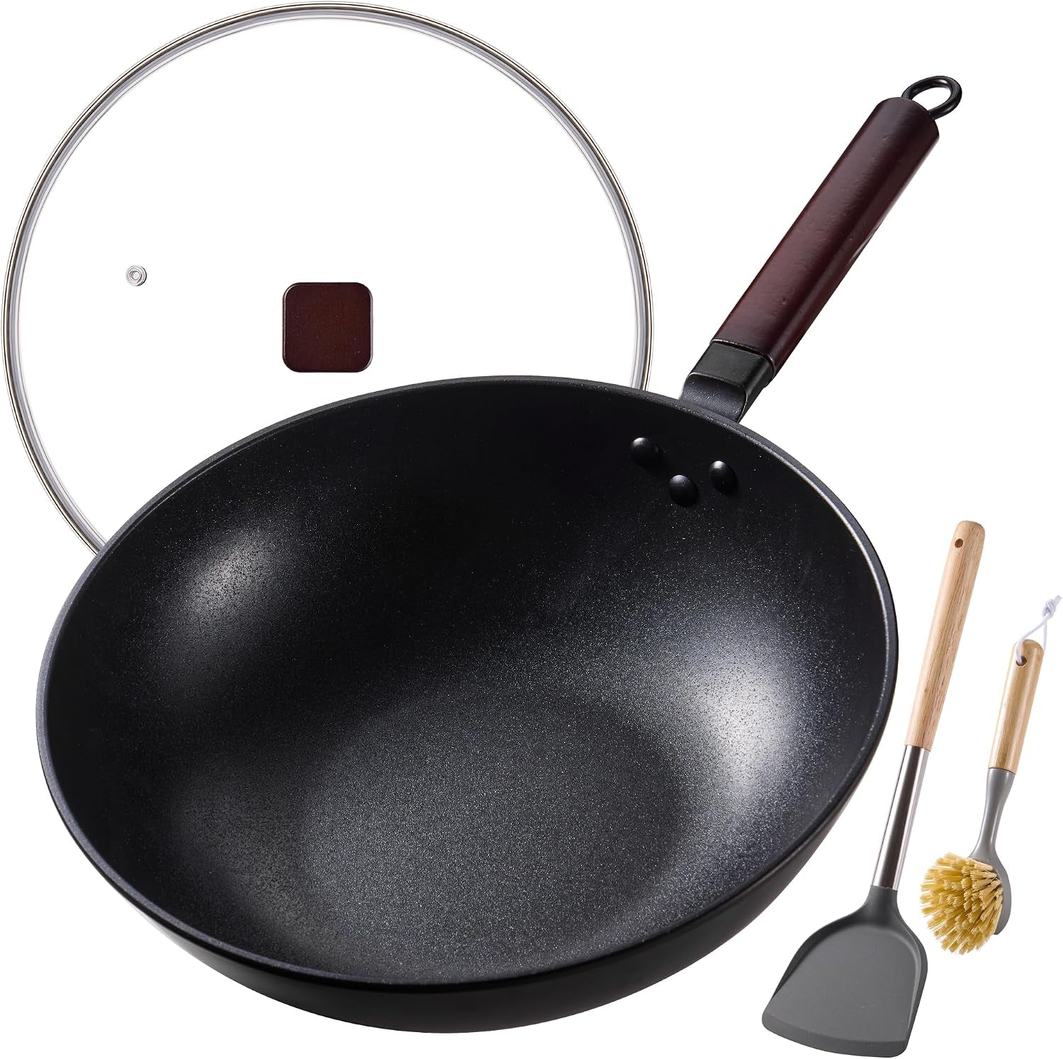 carbon-steel-wok-13-woks-stir-fry-pans-nonstick-with-glass-lid-pre-seasoned-flat-bottom-chinese-wok-wok-pan-with-spatula-and-dish-brush-for-induction-electric-gas-all-stoves