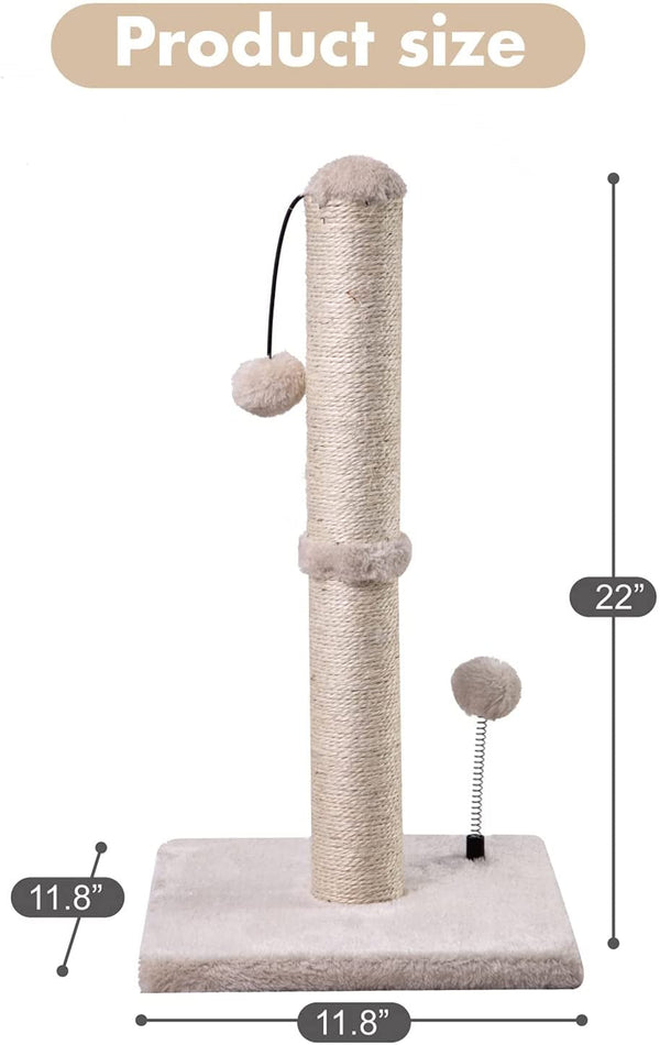 MECOOL Cat Scratching Post Premium Basics Kitten Scratcher Sisal Scratch Posts with Hanging Ball 22In for Kittens or Smaller Cats (22 Inches for Kitten, Beige)4