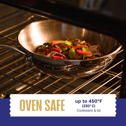 5-Ply Stainless Steel Wok Set, 12-Inch 5-Quart with Lid and Steamer - Induction Compatible, Oven Safe 800°F - Non-Toxic, No Coatings - Even Heating - Built to Last Generations7