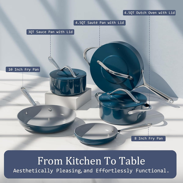 Premium Ceramic Sauté Pan with Lid, 4.5 QT Nonstick Deep Pan | for Healthy Everyday Cooking, PFAS & PTFE Free, Induction Compatible, Oven Safe up to 500°F, Stay-Cool Handle, Navy Blue6