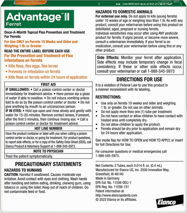 Advantage II Ferret Vet-Recommended Flea Treatment & Prevention | Ferret 1+ Lbs. | 2-Month Supply2