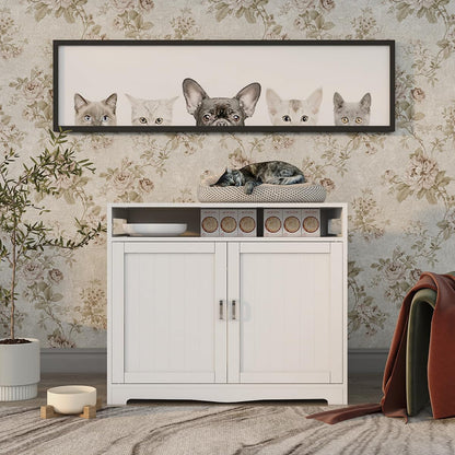 31.5" L White Cat Litter Box Enclosure with Hidden Plug & 2 Doors, Indoor Large Cat Washroom Storage Bench Side Table2
