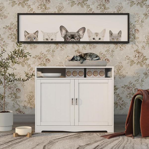 31.5" L White Cat Litter Box Enclosure with Hidden Plug & 2 Doors, Indoor Large Cat Washroom Storage Bench Side Table2