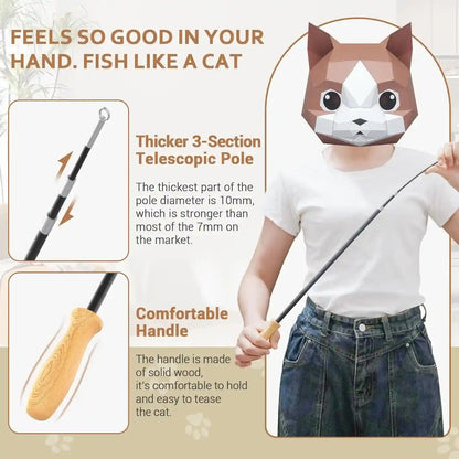 ROSAUI Cat Teaser Wand Toys, Interactive Bird Toys for Indoor Kittens, 42.15’’ Long Cat Fishing Pole Toys, 2Pcs Wires and 5Pcs Natural Refills, Sustainable Wooden Handles, Exercising, Playing3