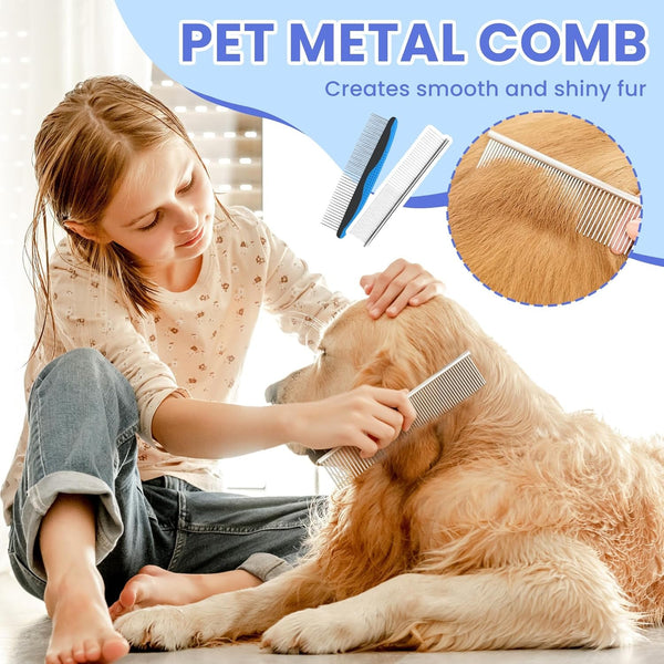 Self Cleaning Shedding Brush - 5-In-1 Professional Pet Grooming Kit Skin Friendly Grooming Tool for Dogs, Cats, and Puppies, Deshedding and Hair Removal for Long and Short Haired Pets, Blue7